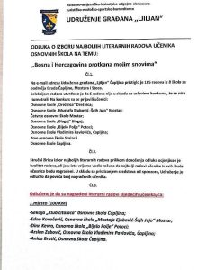 Read more about the article Rezultati literarnog konkursa „Bosna i Hercegovina protkana mojim snovima“