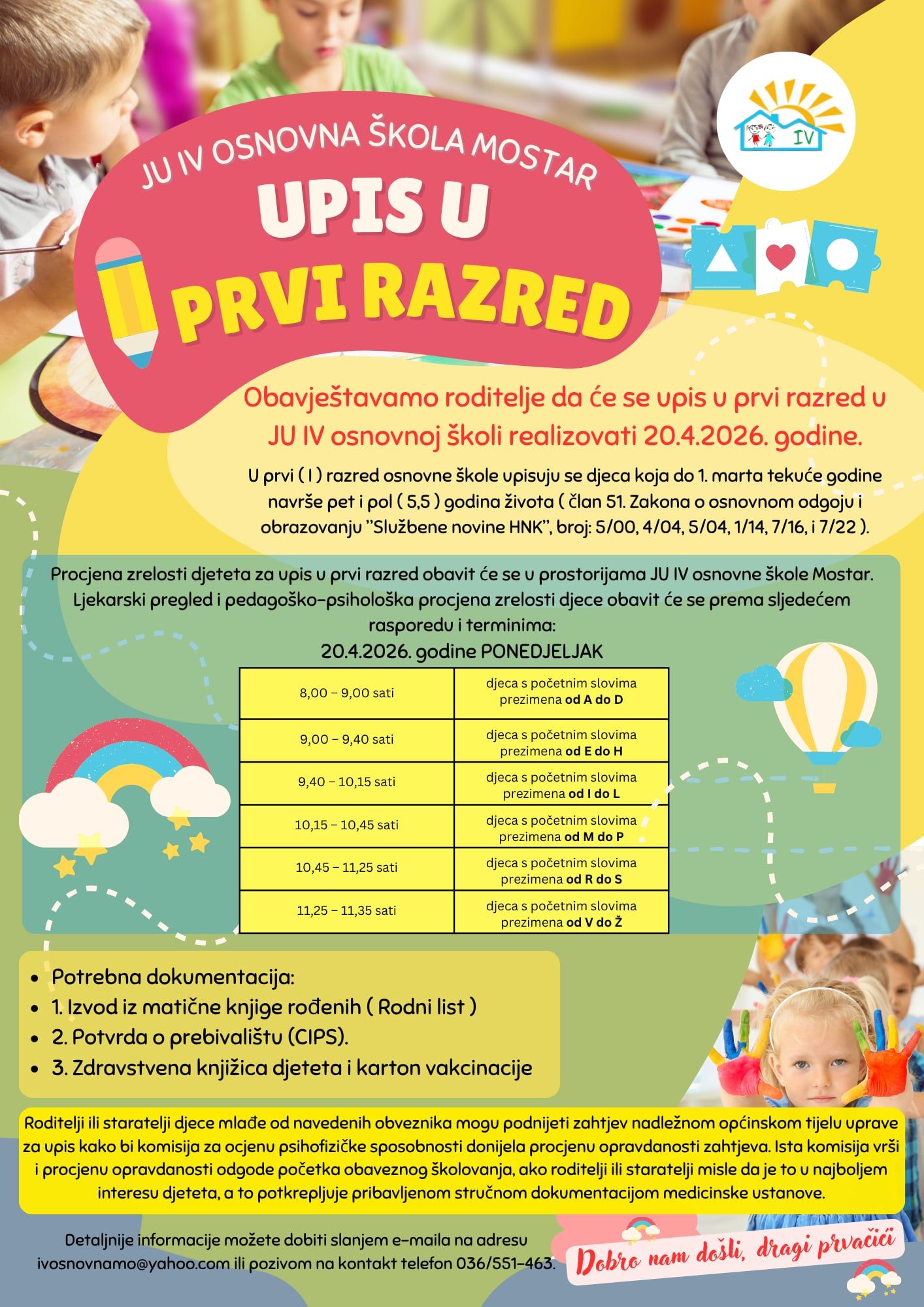 Read more about the article UPIS U PRVI RAZRED u školskoj 2026/27. godini